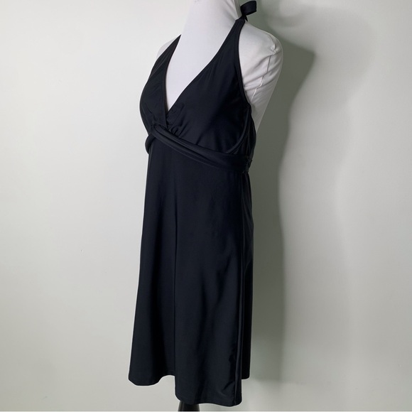 NWT Athleta Women's Black Tara Halter Swim V-Neck Dress Size 38D/DD - Picture 3 of 13
